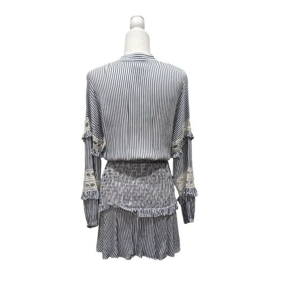 Aqua Anthropologie Striped Smocked Long Sleeve Crochet Tassel Tie Mini Dress, XS - Picture 12 of 14